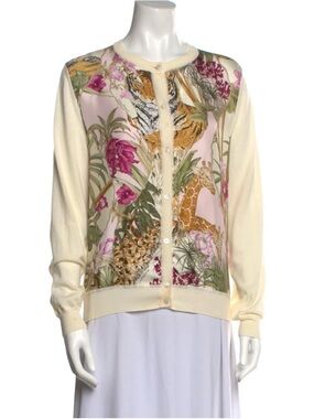Salvatore Ferragamo Floral & Safari Print Button-Front Sweater Cardigan